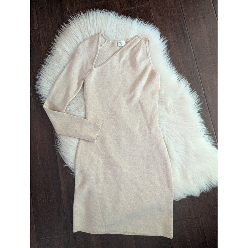 Abercrombie & Fitch One-shoulder Metallic Mini Bodycon Sweater Gold XSP